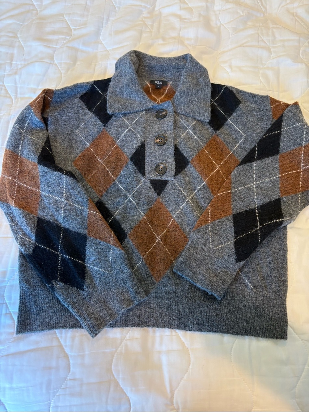 Rails Women’s Argyle Sweater — Gray, Brown & Black Size L excellent condition